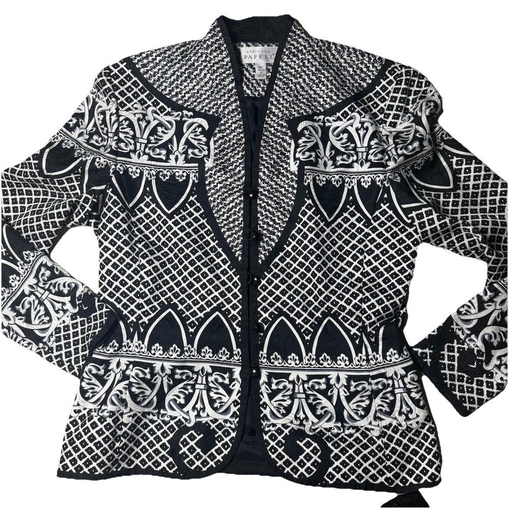 vintage adrianna papell silk Jacket And Skirt Black Baroque 90s Size 8